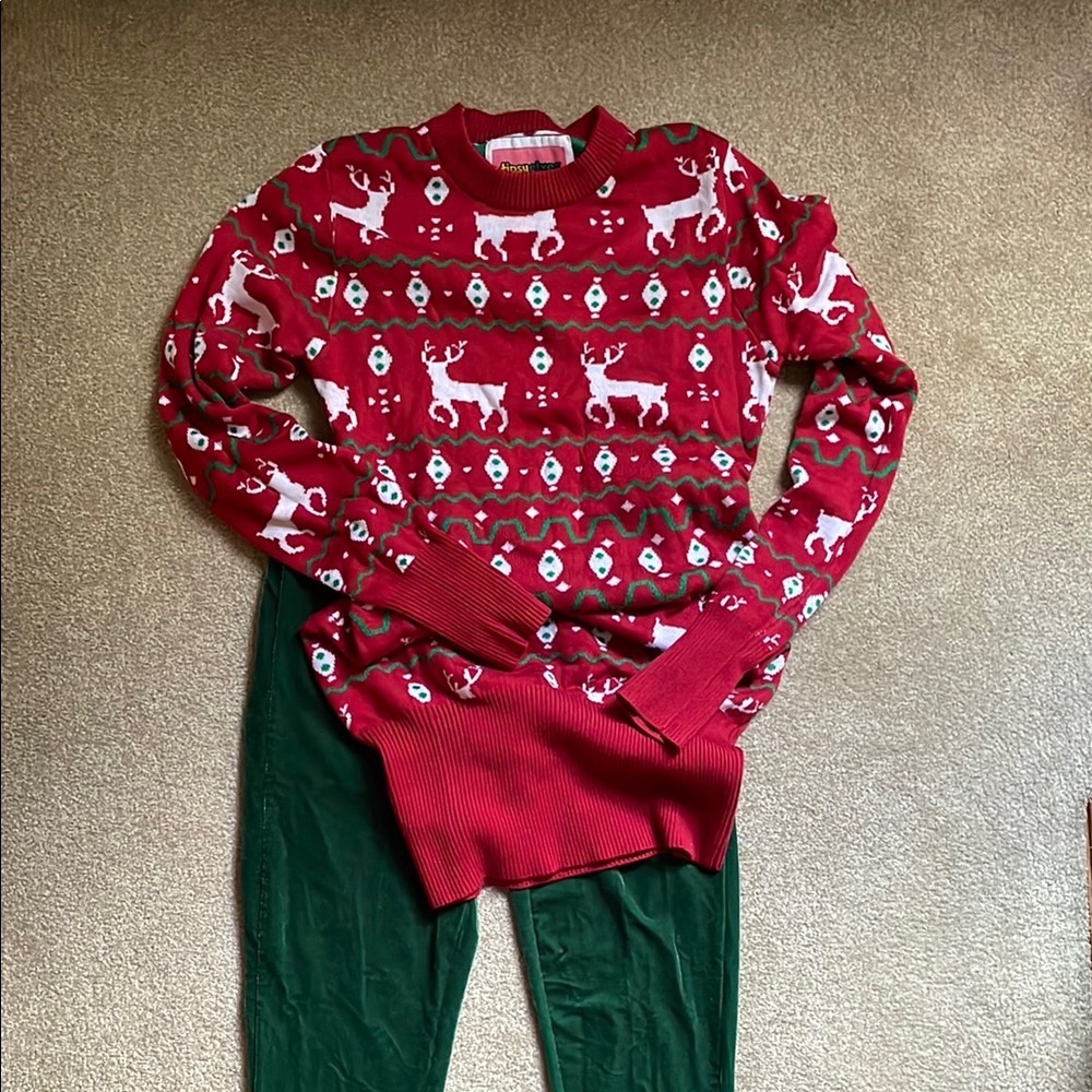 Festive Red Reindeer Sweater and Leggings Set